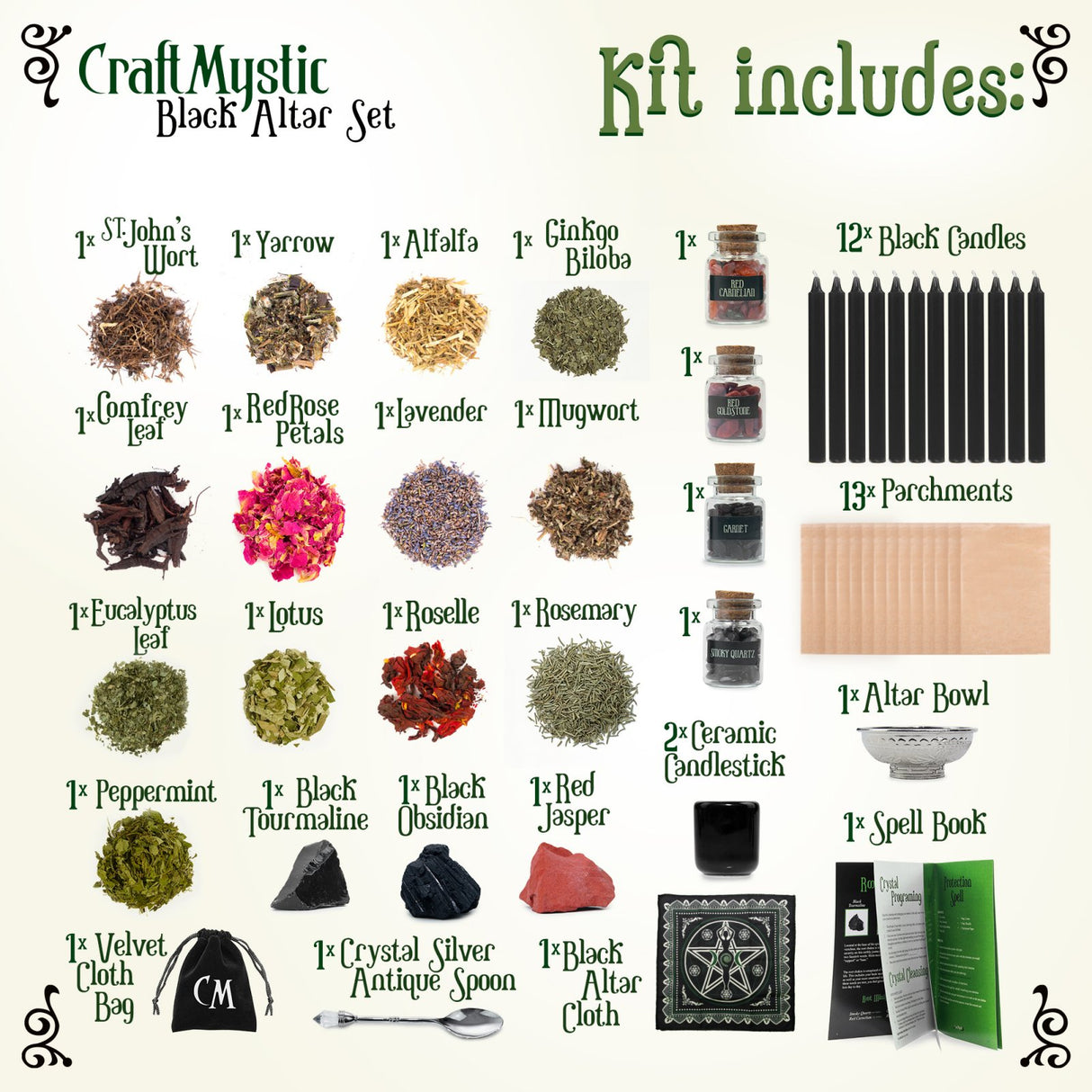 Set 50 Accesorii Wicca - Ideal pentru vraji usoare pentru incepatori - Vraji de dragoste, protectie, iubire