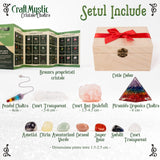 Set premium cu cristale, pietre naturale si piramida orgonica in cutie de lemn - 11 piese pentru meditatie, spiritualitate, echilibrarea chakrelor – Piramida orgonica chakra , pendul chakra, cuart roz
