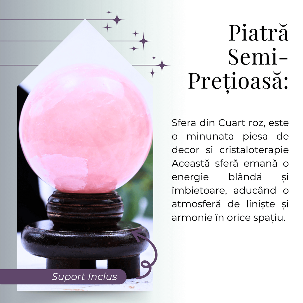 Sfera 80 mm din Cuart Roz Natural cu Suport