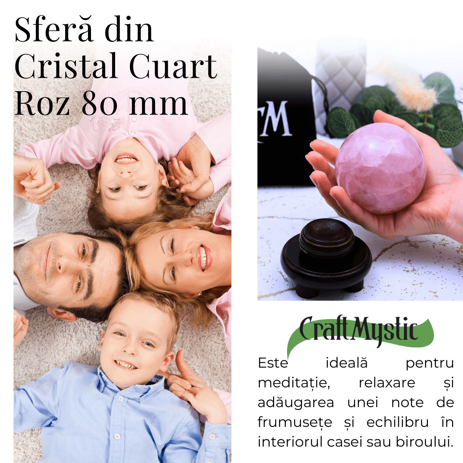 Sfera 80 mm din Cuart Roz Natural cu Suport