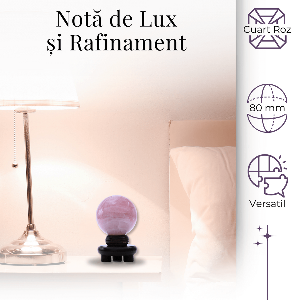 Sfera 80 mm din Cuart Roz Natural cu Suport