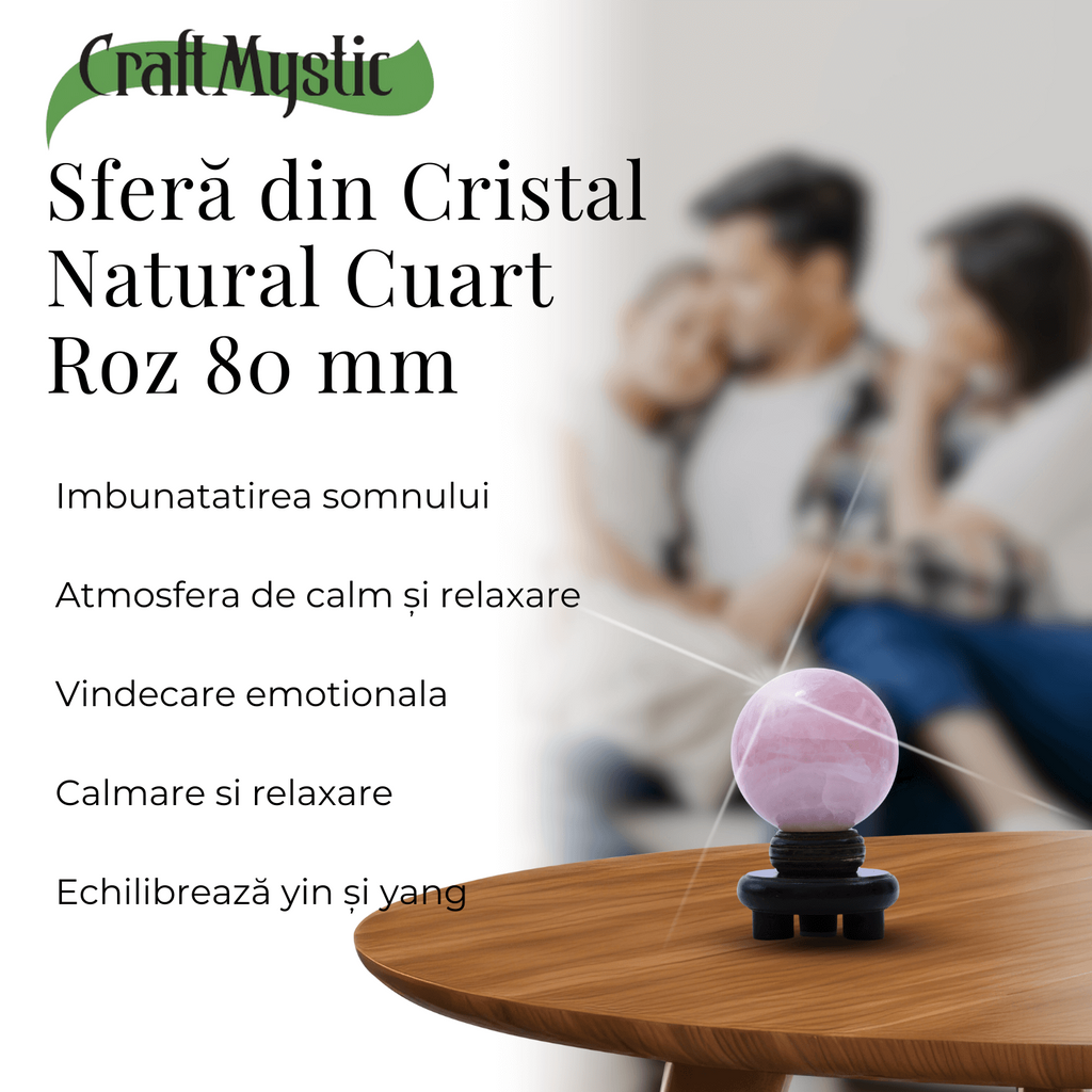 Sfera 80 mm din Cuart Roz Natural cu Suport