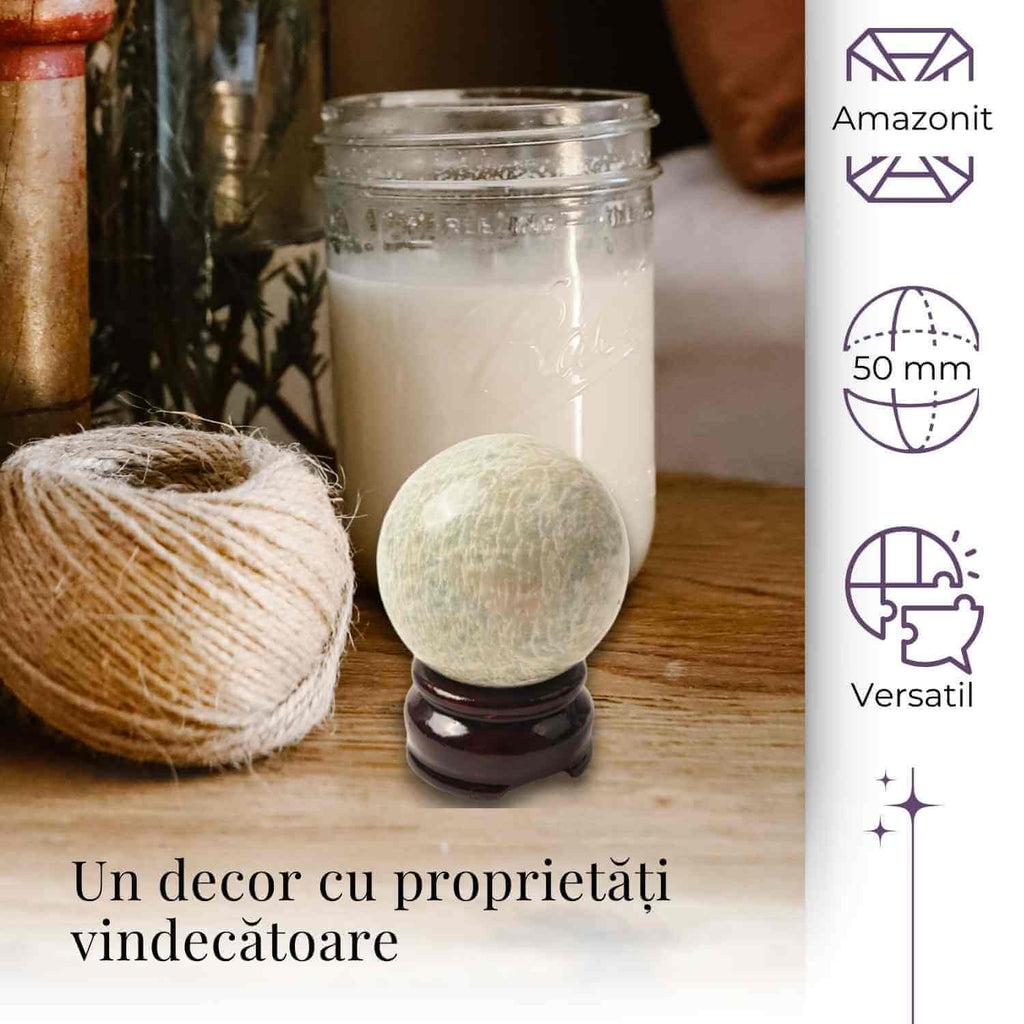 Sfera din Amazonit 50-55 mm cu Suport Inclus