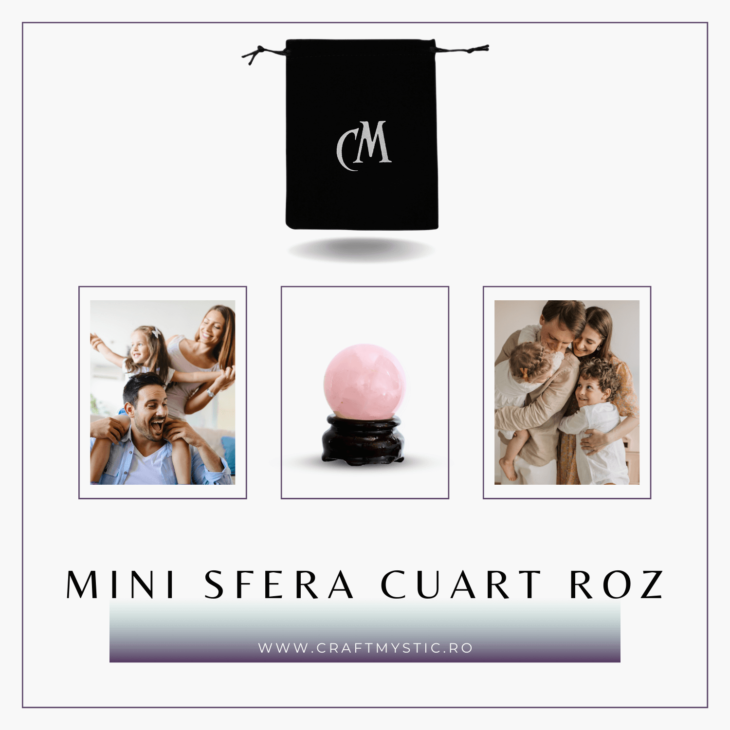 Sfera din Cuart Roz 35-40 mm cu Suport Inclus