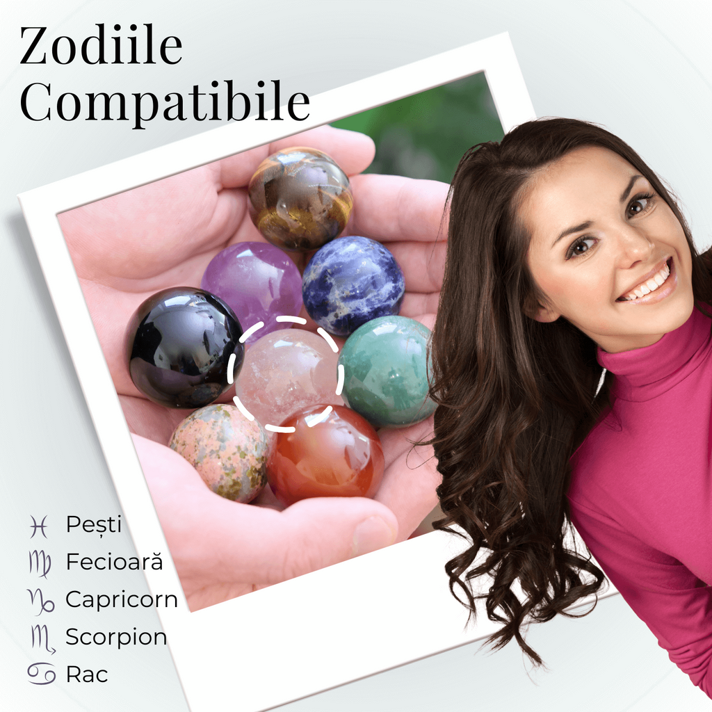 Sfera din Cuart Roz 35-40 mm cu Suport Inclus
