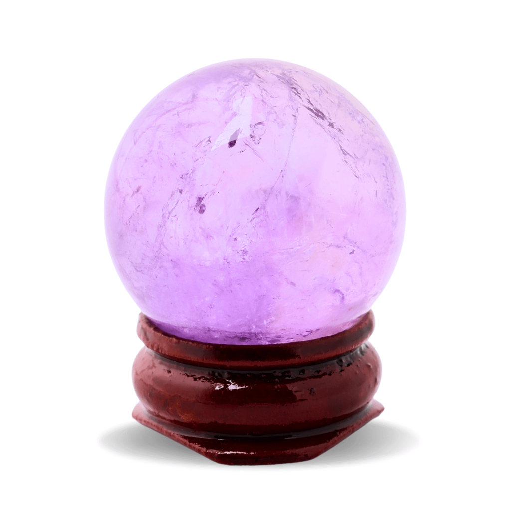 Sfera din Cuart Roz 30 mm, minge de cristal decorativa, cu suport de lemn - Pentru decor, meditație, vindecare - Copie