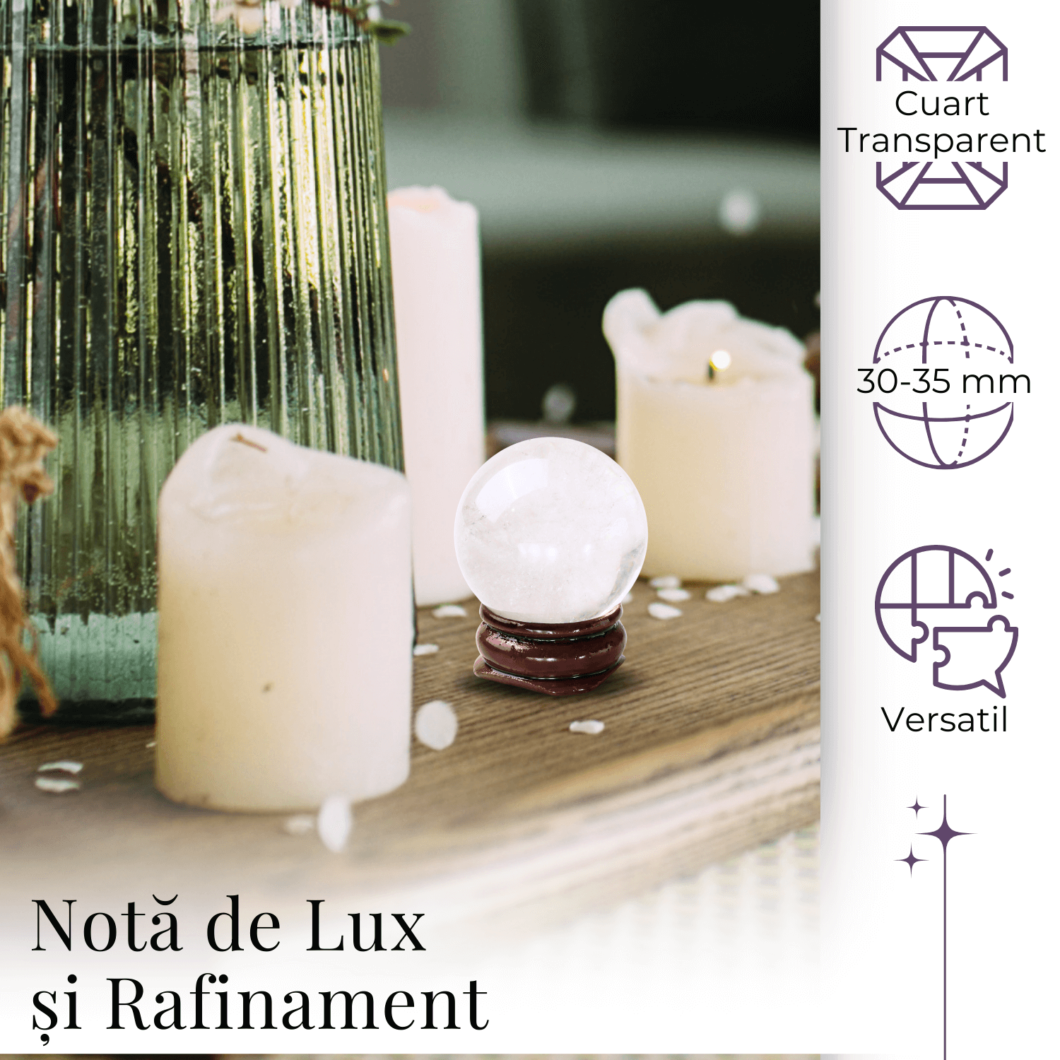 Sfera din Cuart Transparent Natural, 1 buc, 30-35 mm
