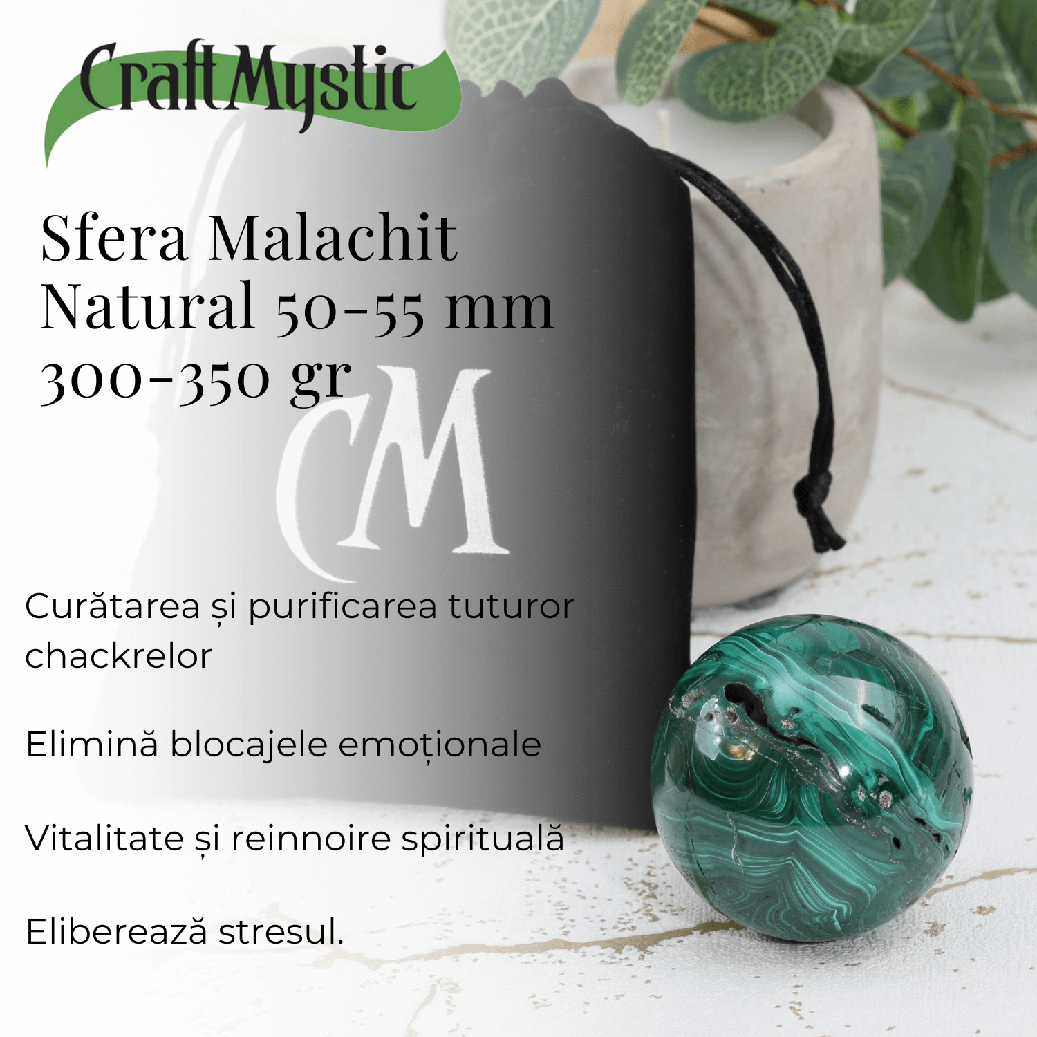 Sfera Malachit natural 50-55 mm 300-350 g