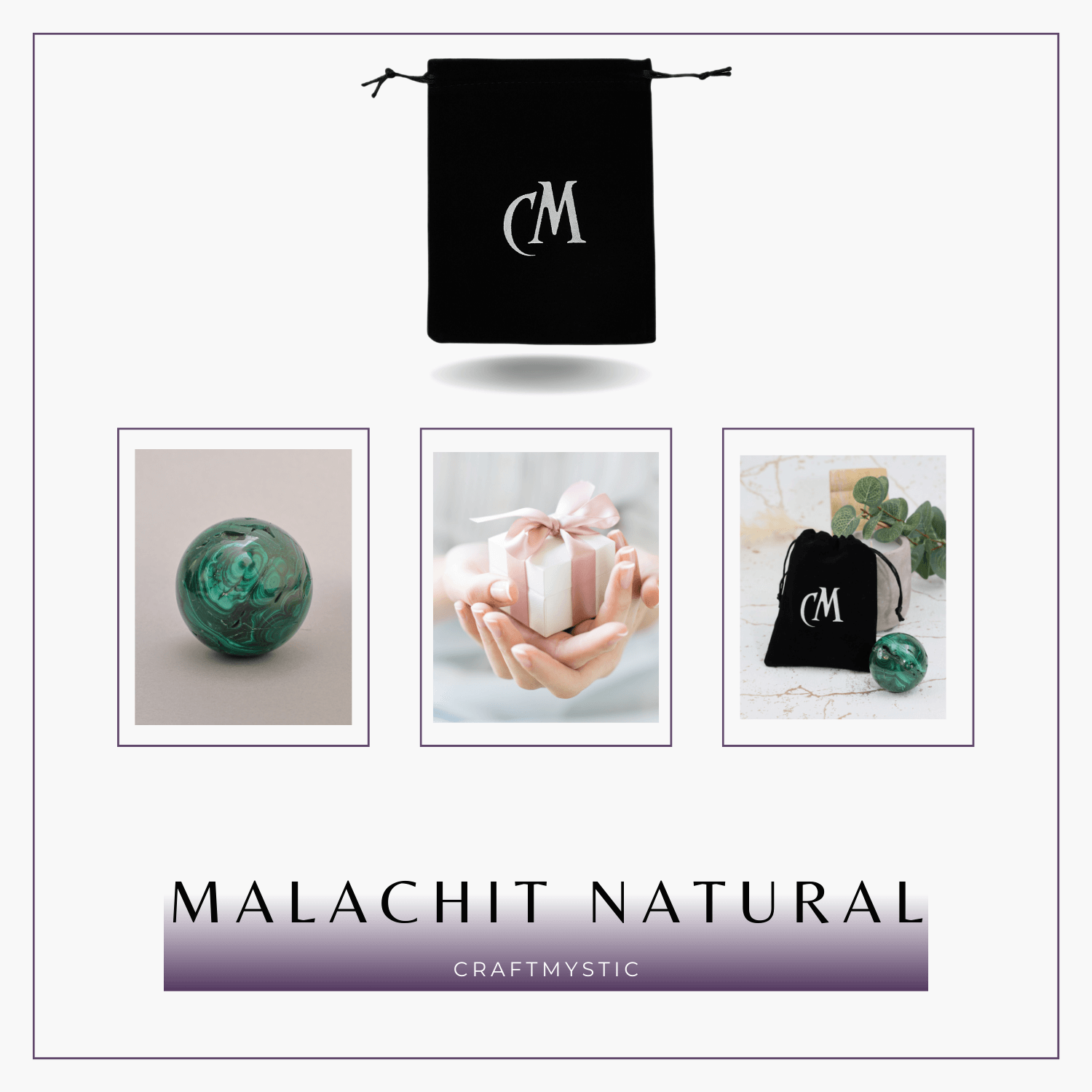 Sfera de Malachit Natural 55-60 mm, 350-400 gr
