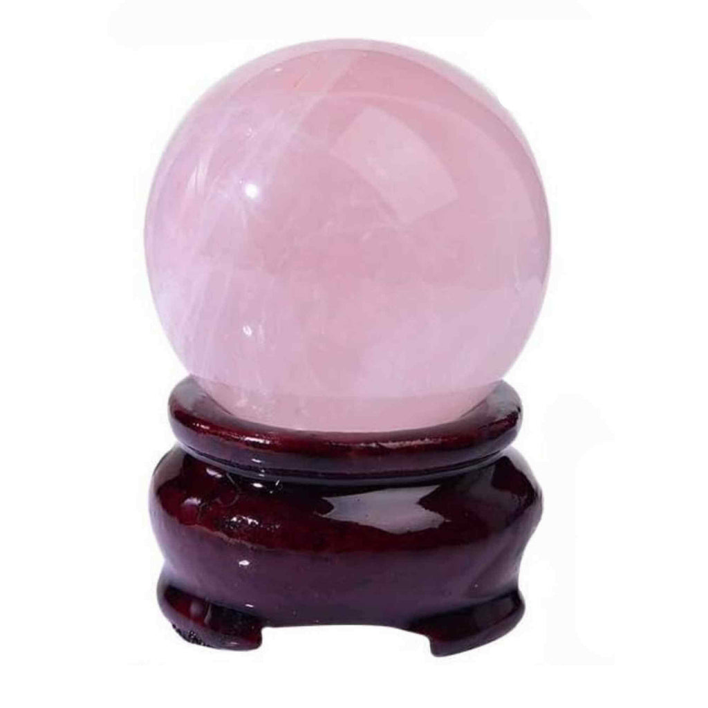 Sfera din Cuart Roz 30 mm, minge de cristal decorativa, cu suport de lemn - Pentru decor, meditație, vindecare - Copie