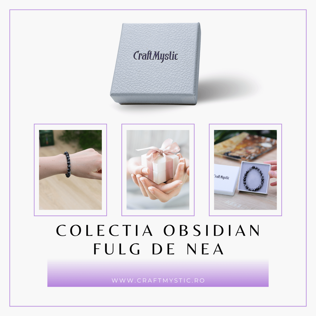 Bratara Elastica cu Margele Naturale de 8mm din Obsidian Fulg de Nea