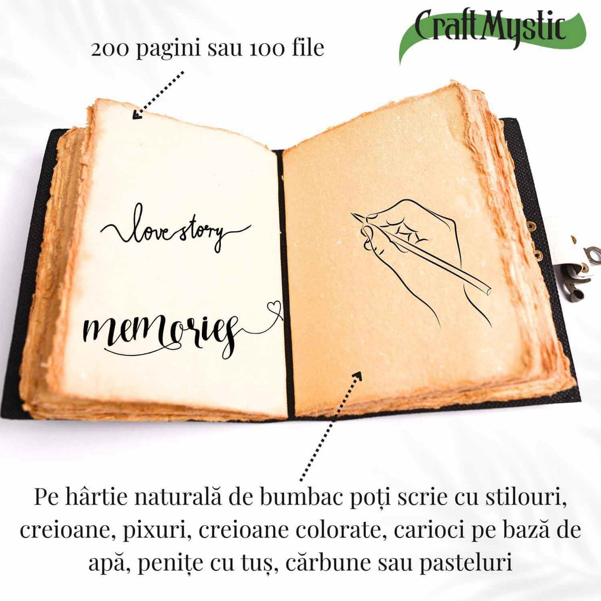 Jurnal din piele naturala cu incuietoare epoca, fazele lunii si fluture – Magie si creativitate