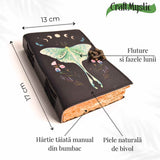 Jurnal din piele naturala cu incuietoare epoca, fazele lunii si fluture – Magie si creativitate