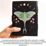 Jurnal din piele naturala cu incuietoare epoca, fazele lunii si fluture – Magie si creativitate