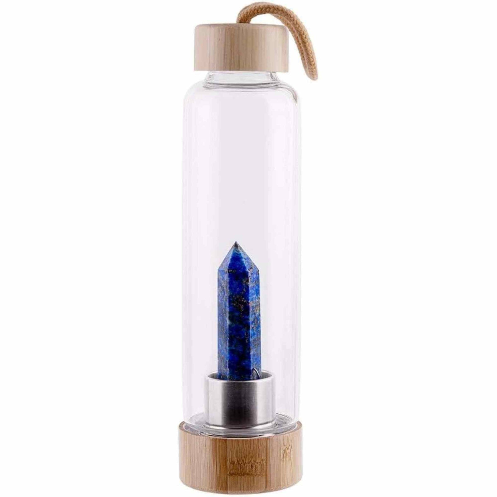 Sticla pentru apa cu varf cristal Lapis Lazuli si Bambus