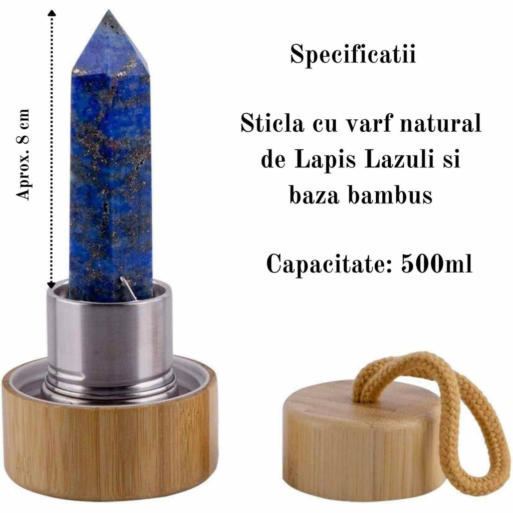 Sticla pentru apa cu varf cristal Lapis Lazuli si Bambus