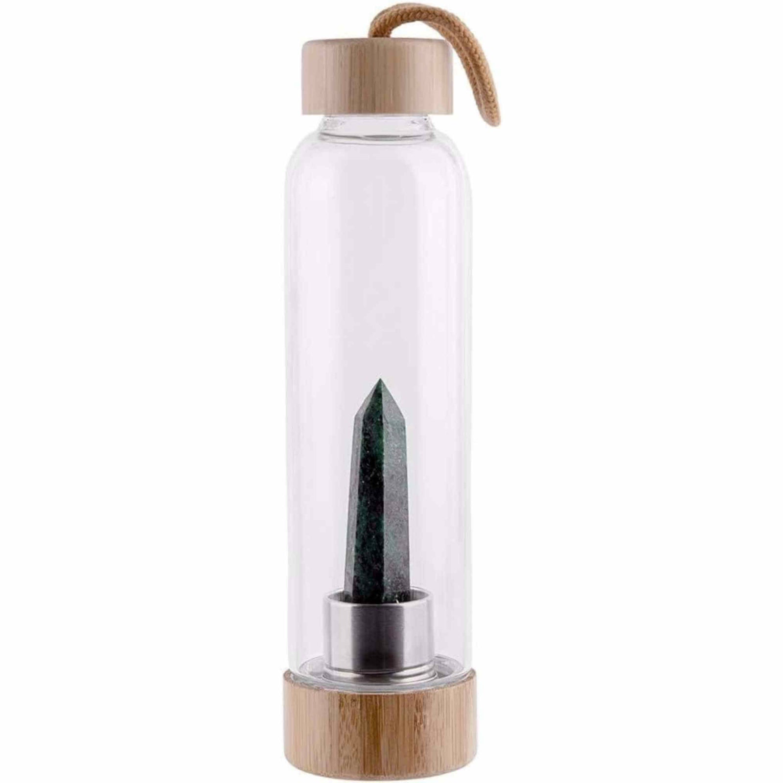 Sticla pentru apa cu varf cristal Labradorit si Bambus