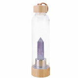 Sticla pentru apa cu varf cristal Ametist si Bambus - Capacitate 500 ml si include husa de protectie neagra - Copie - Copie