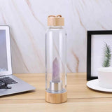 Sticla pentru apa cu varf cristal Ametist si Bambus