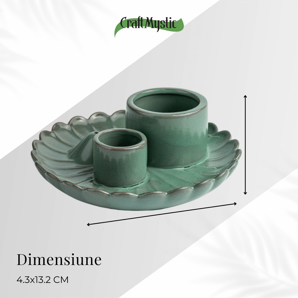 Suport 3 in 1 ceramic verde floare – Palo Santo, Salvie si Betisoare