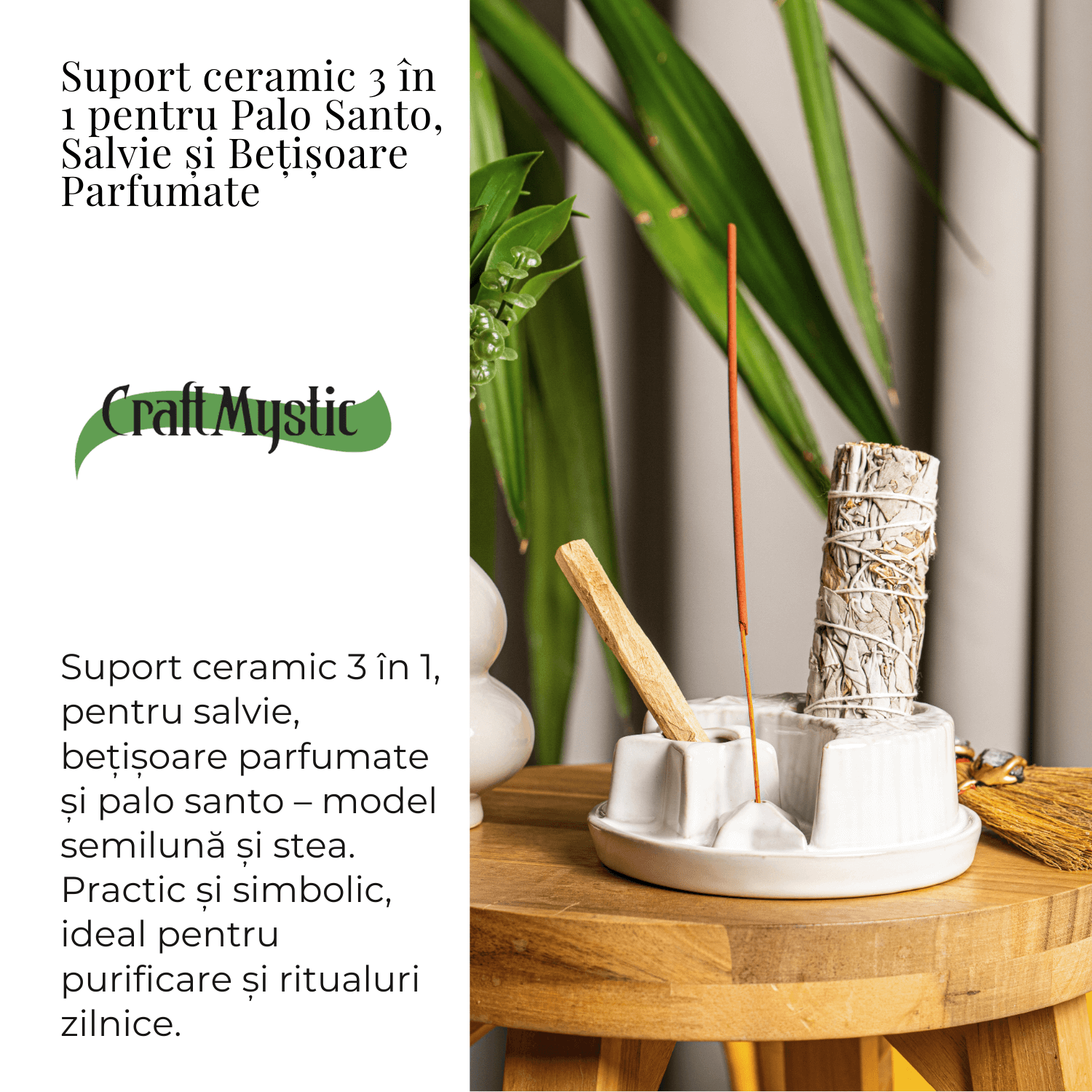 Suport ceramic 3 in 1 Semiluna Stea – Palo Santo, Salvie si Betisoare