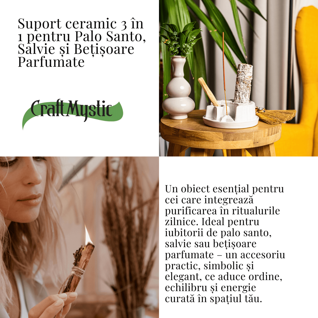 Suport ceramic 3 in 1 Semiluna Stea – Palo Santo, Salvie si Betisoare