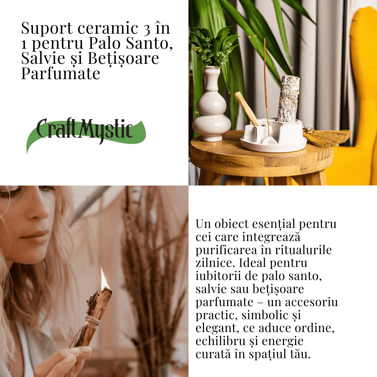 Suport ceramic 3 in 1 Semiluna Stea – Palo Santo, Salvie si Betisoare