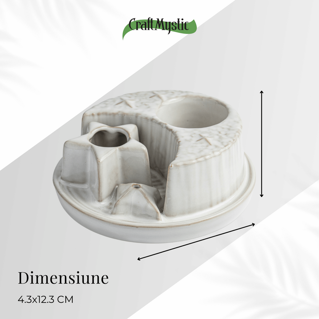 Suport ceramic 3 in 1 Semiluna Stea – Palo Santo, Salvie si Betisoare