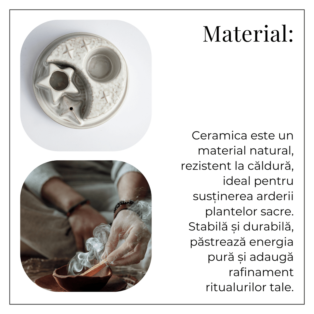 Suport ceramic 3 in 1 Semiluna Stea – Palo Santo, Salvie si Betisoare
