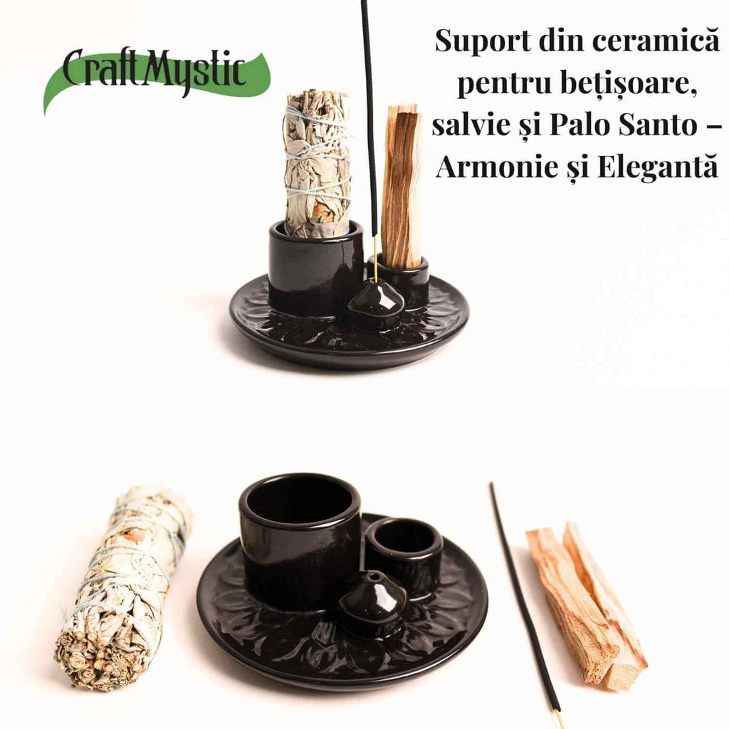 Suport ceramica pentru salvie, palo santo si betisoare – Eleganta si purificare