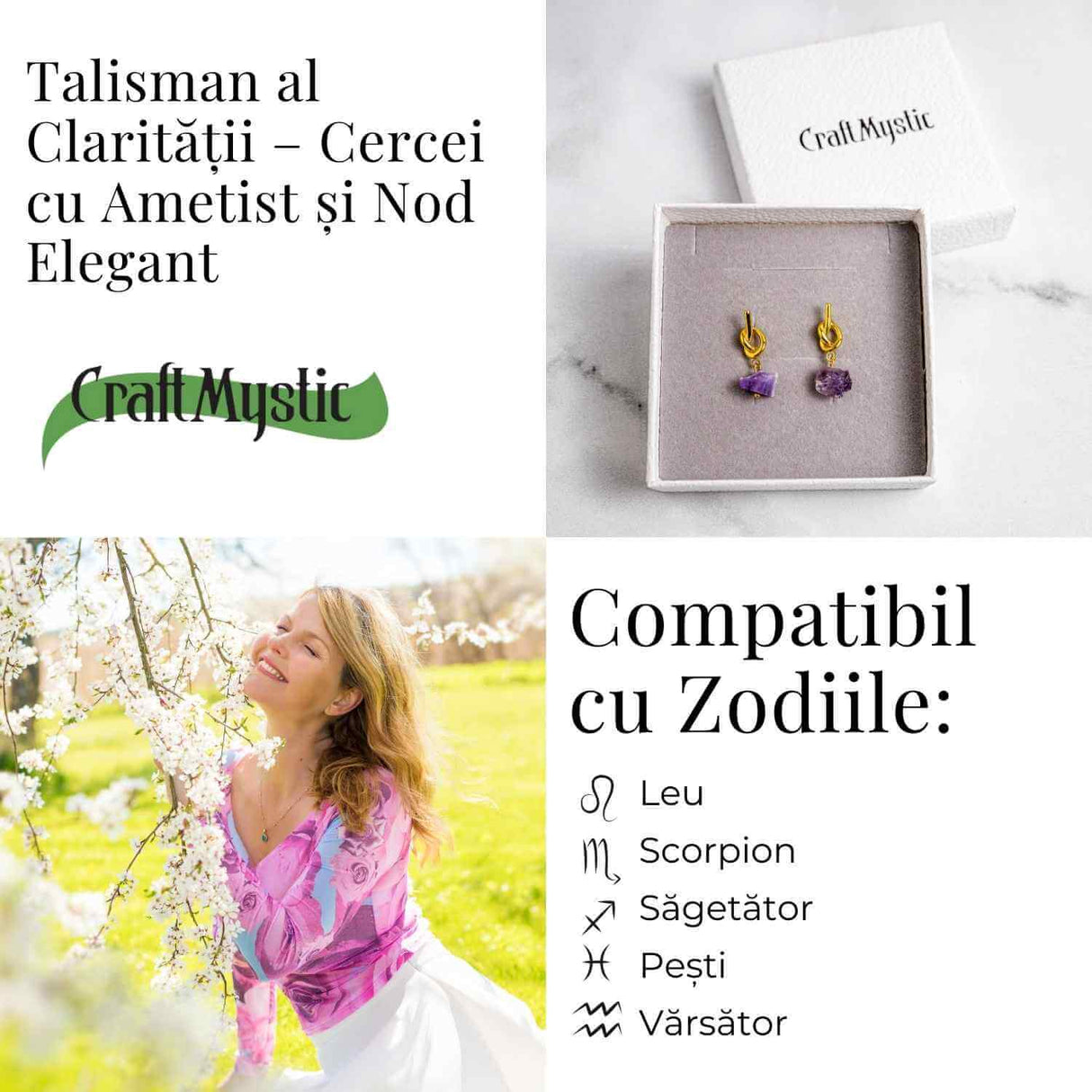 Talisman al Claritatii – Cercei cu Ametist si Nod Elegant