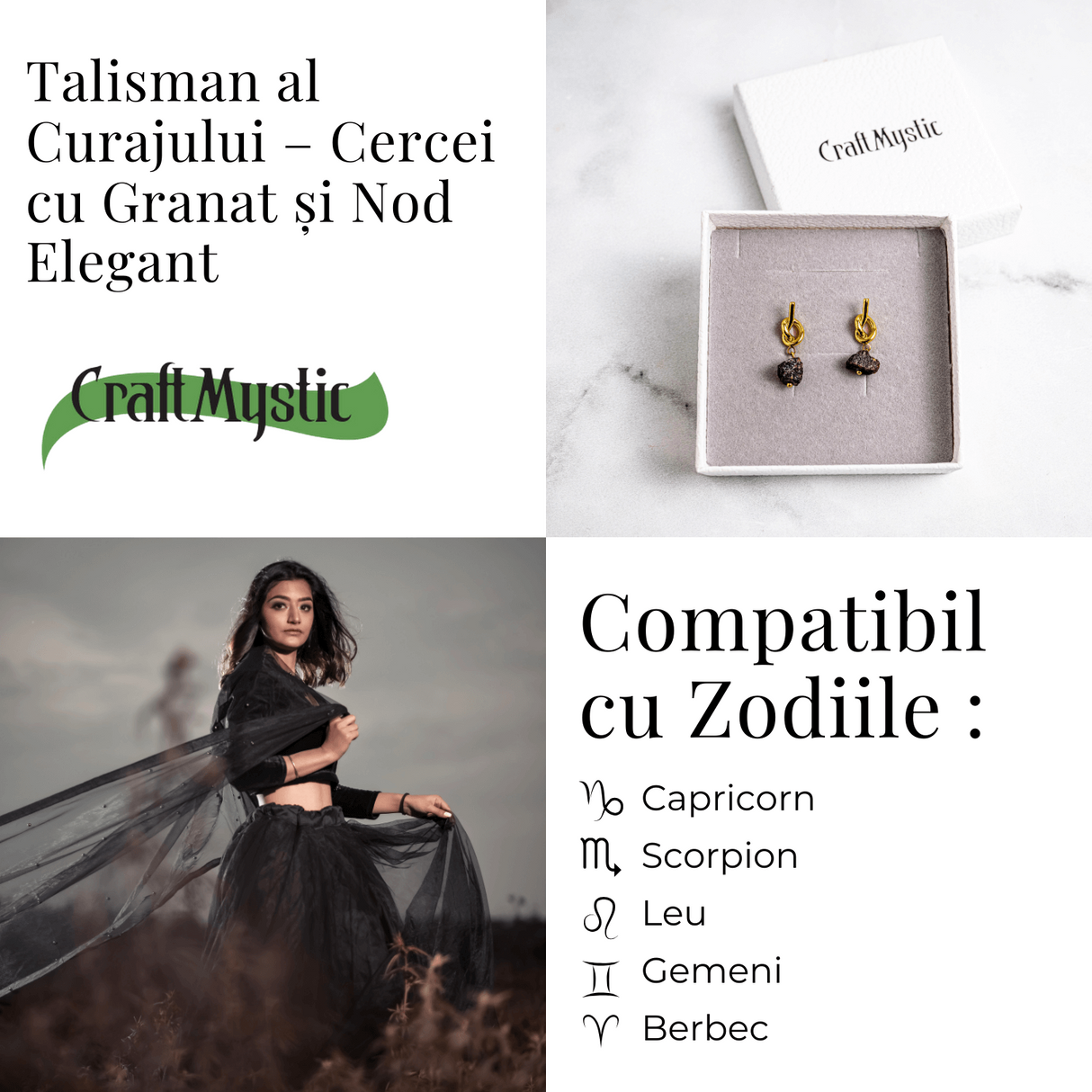 Talisman al Curajului – Cercei cu Granat si Nod Elegant