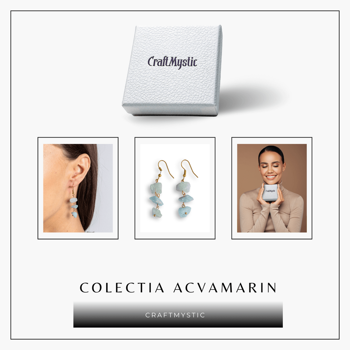 Fluviu de Calm – Cercei cu Acvamarin Brut si Elemente Aurii