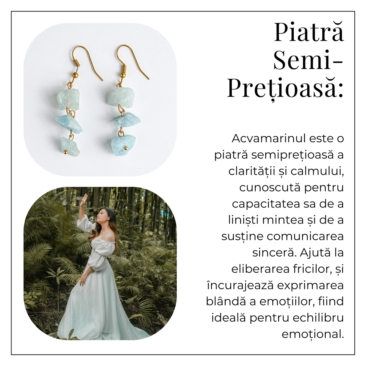Fluviu de Calm – Cercei cu Acvamarin Brut si Elemente Aurii