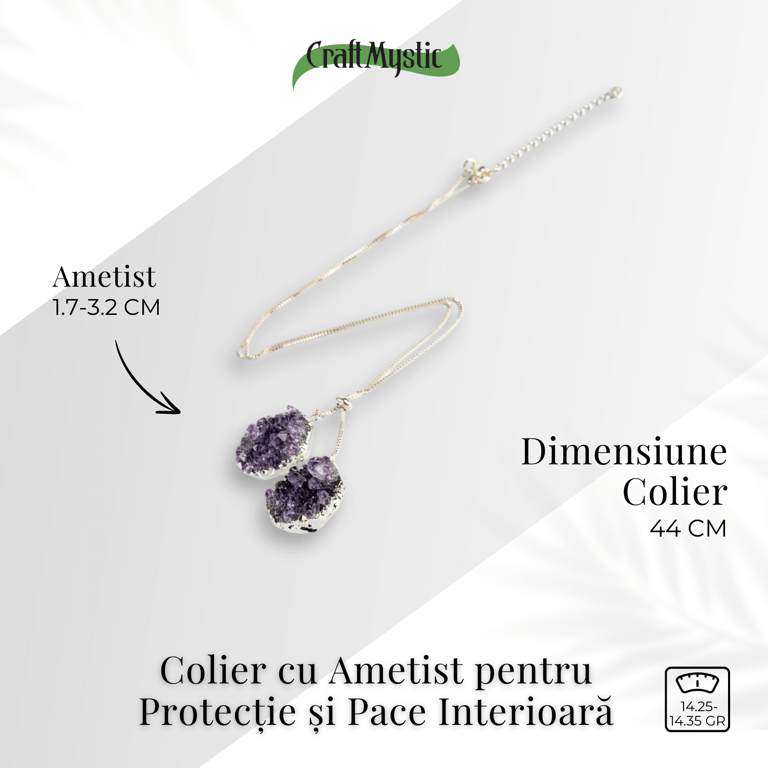 Doua cristale, o vibratie pura – Colier cu ametist pentru protectie si pace interioara
