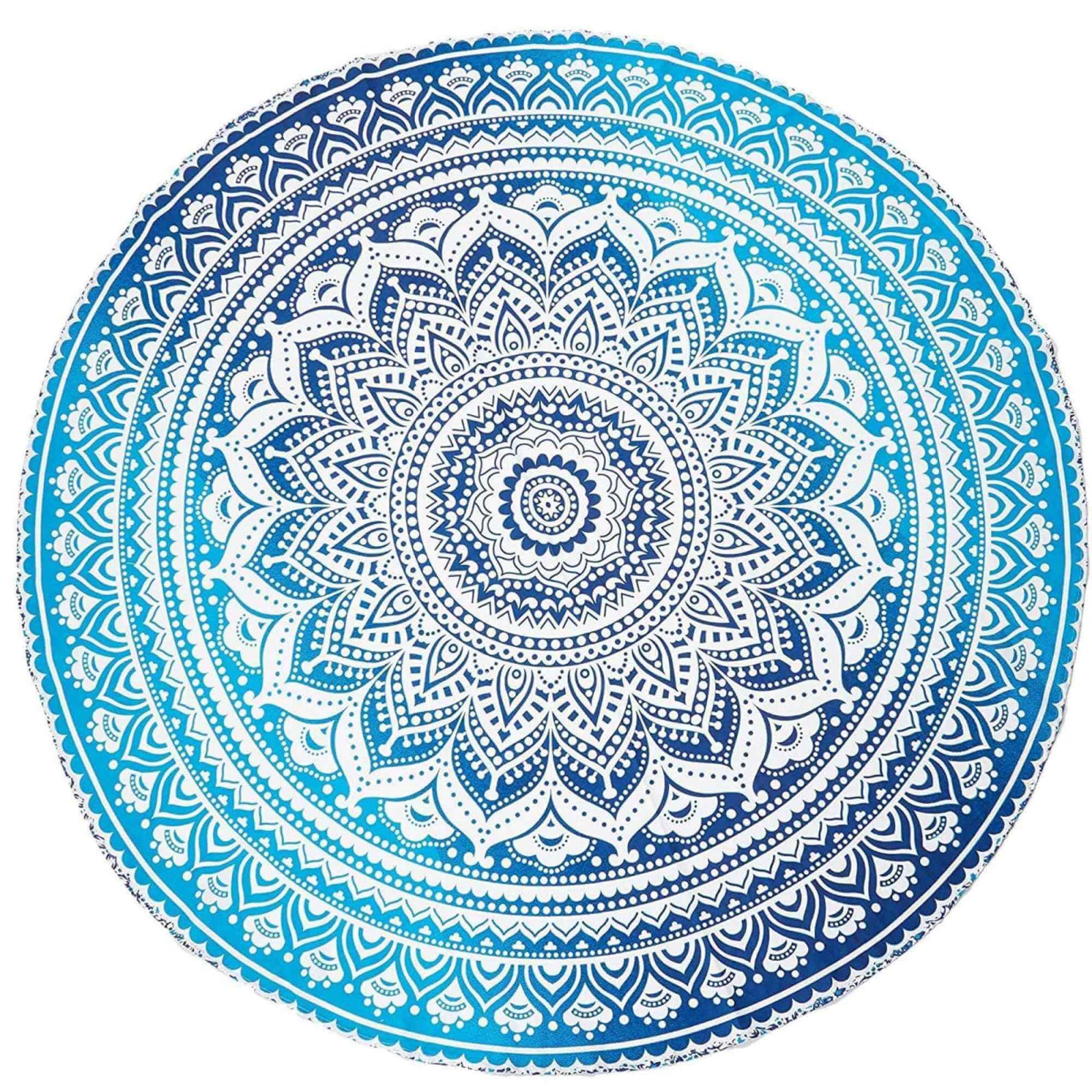 Panza Rotunda pentru Plaja cu Model Mandala, Realizata Manual - Covor Indian din Bumbac pentru Decor Boho/Masa/Exercitii de Yoga si Picnic