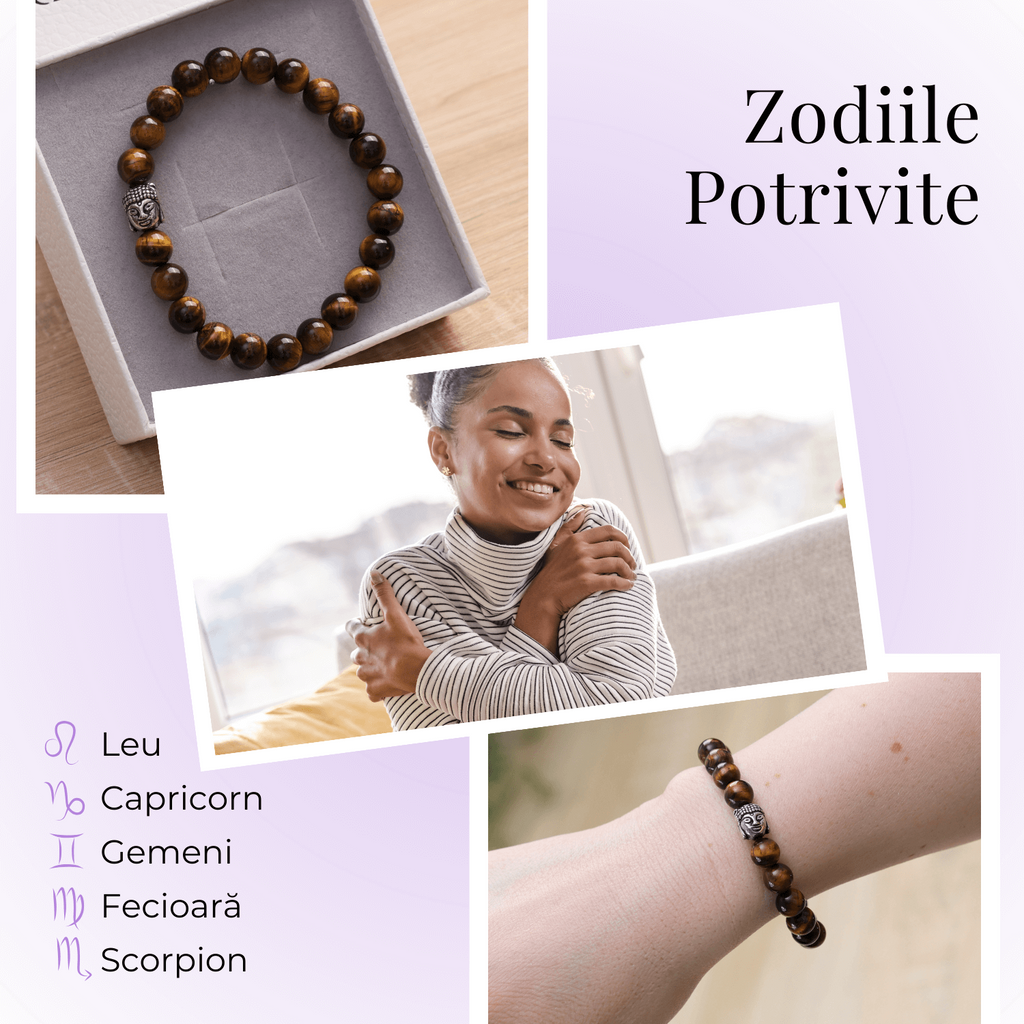 Bratara Elastica cu Margele 8mm din Piatra Naturala Ochi de Tigru si Pandantiv Buddha
