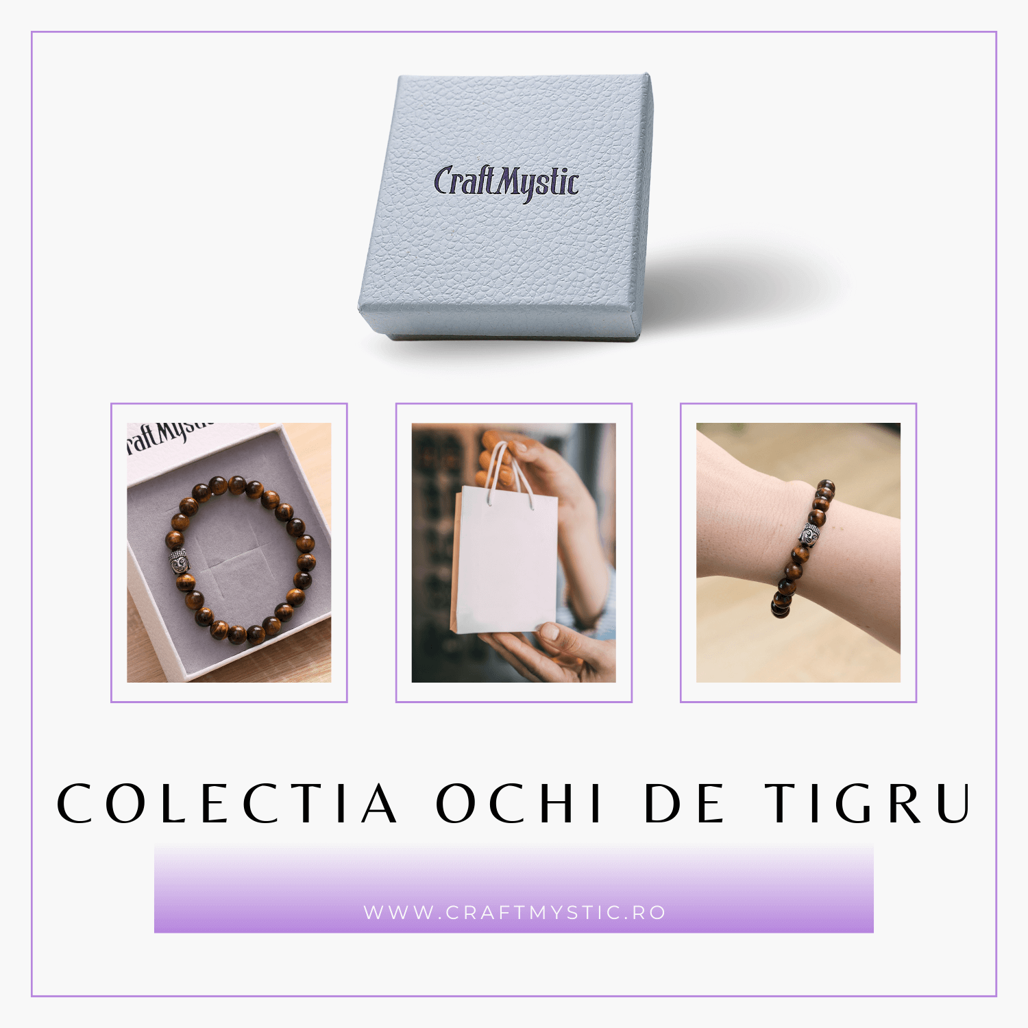 Bratara Elastica cu Margele 8mm din Piatra Naturala Ochi de Tigru si Pandantiv Buddha