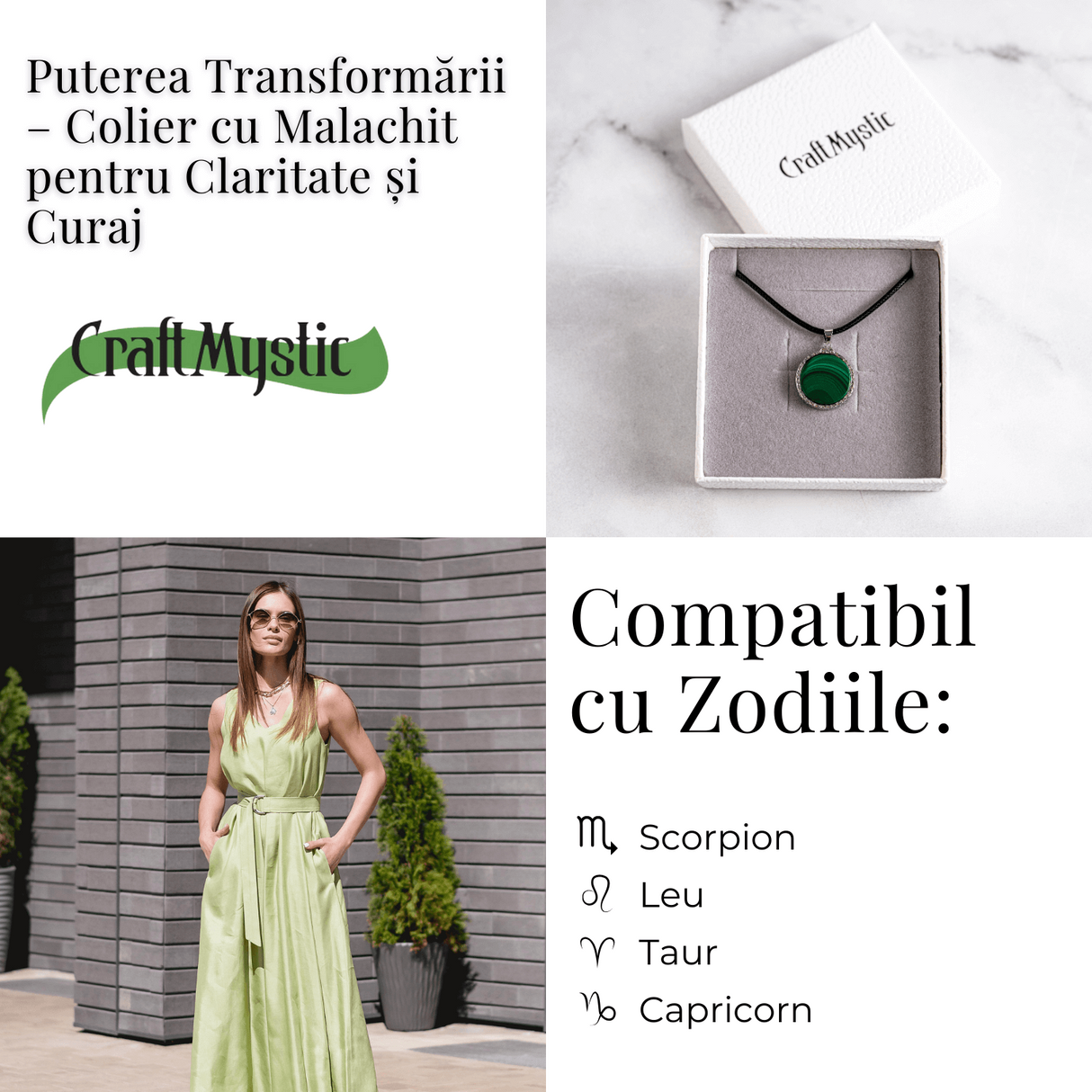 Puterea transformarii – Colier rotund cu malachit natural pentru claritate si curaj