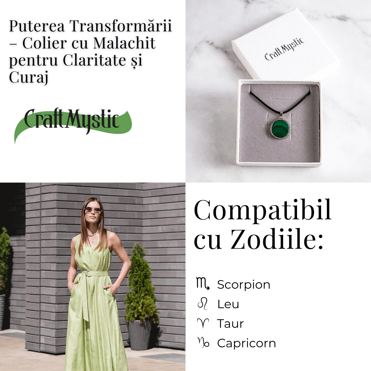 Puterea transformarii – Colier rotund cu malachit natural pentru claritate si curaj