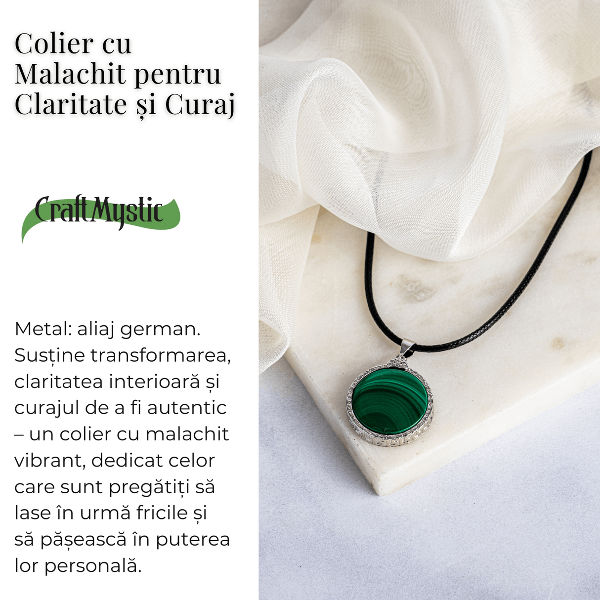 Puterea transformarii – Colier rotund cu malachit natural pentru claritate si curaj