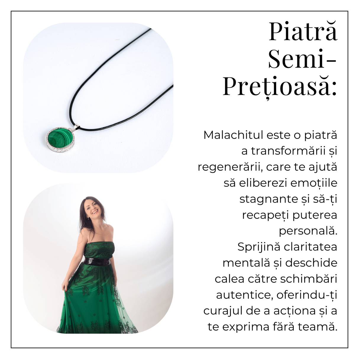 Puterea transformarii – Colier rotund cu malachit natural pentru claritate si curaj
