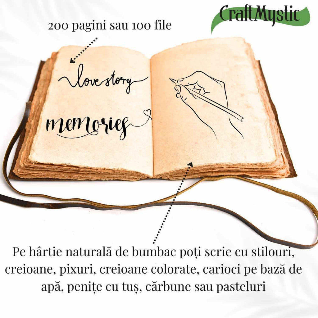 Jurnal piele naturala cu Arborele Vietii si hartie de bumbac – Creativitate si conexiune spirituala