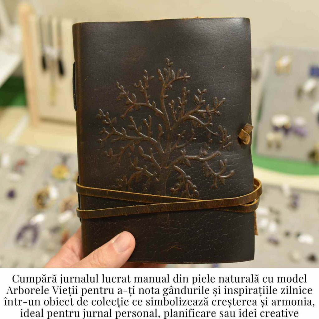 Jurnal piele naturala cu Arborele Vietii si hartie de bumbac – Creativitate si conexiune spirituala
