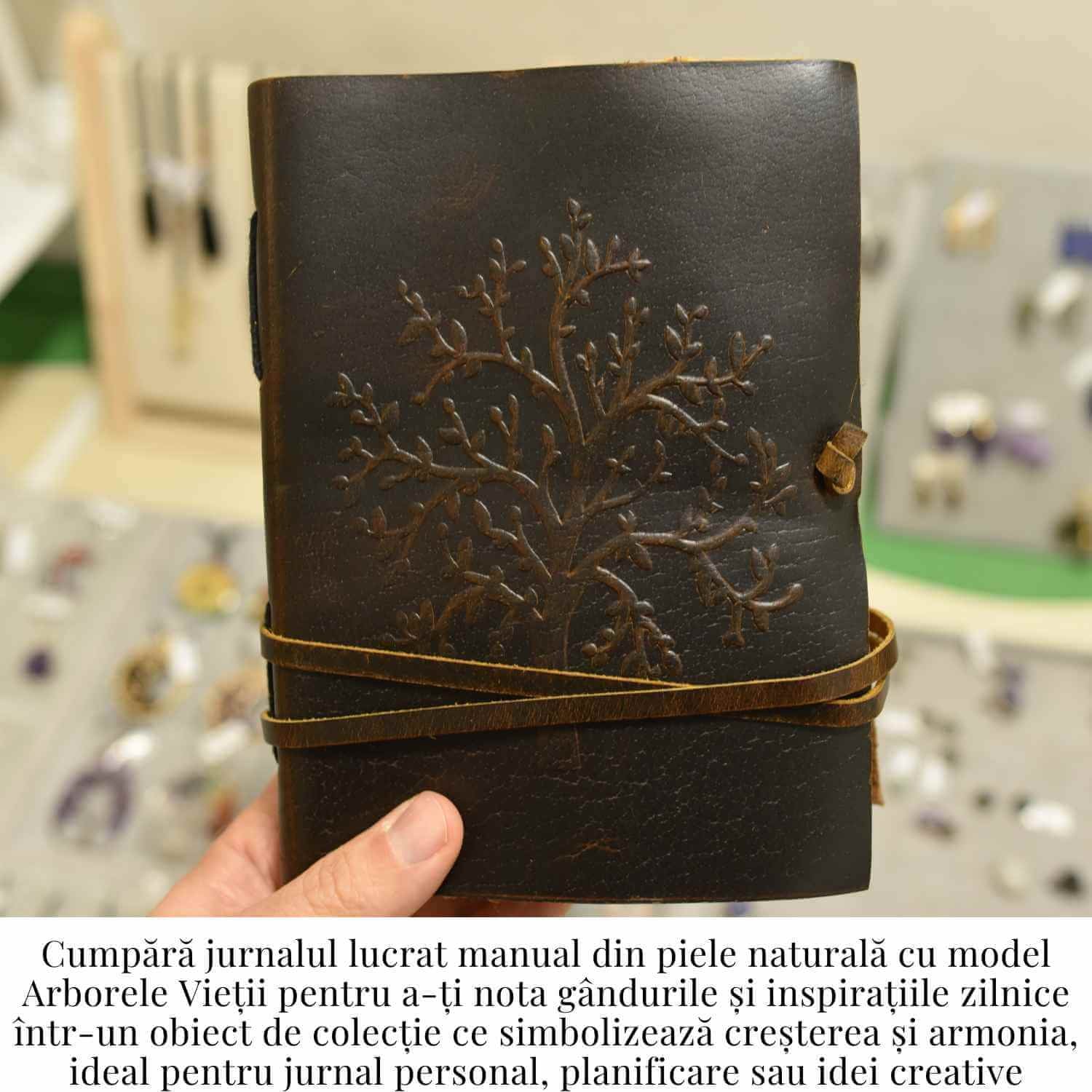 Jurnal piele naturala cu Arborele Vietii si hartie de bumbac – Creativitate si conexiune spirituala