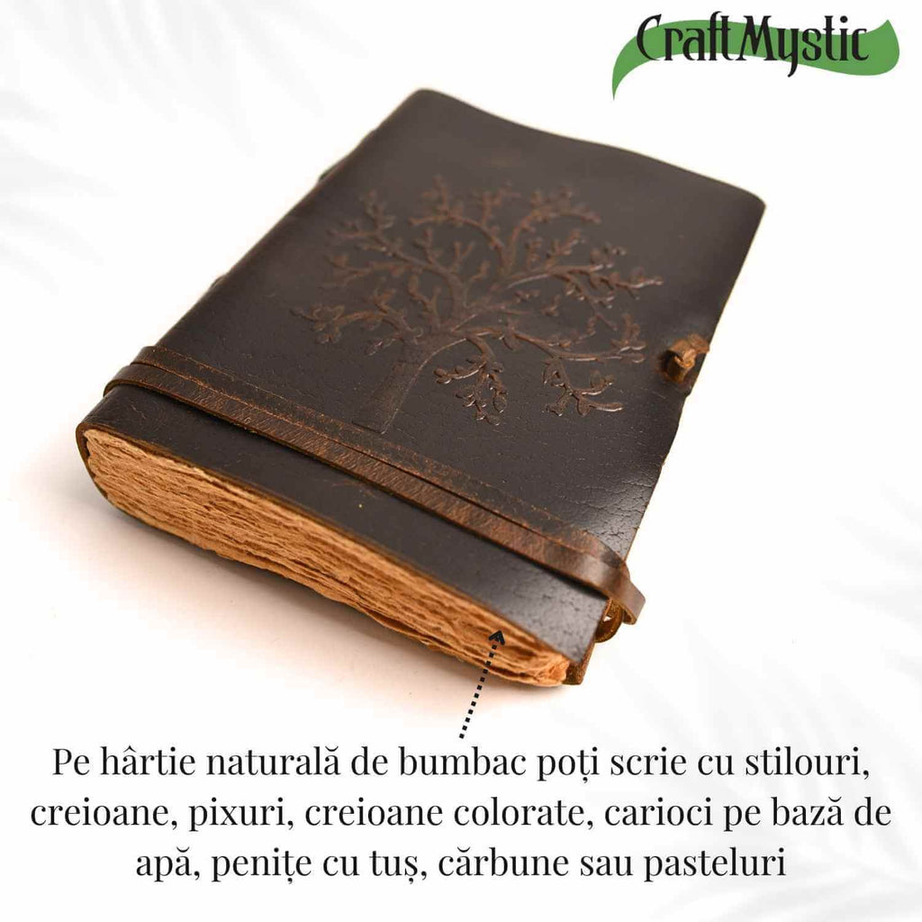 Jurnal piele naturala cu Arborele Vietii si hartie de bumbac – Creativitate si conexiune spirituala