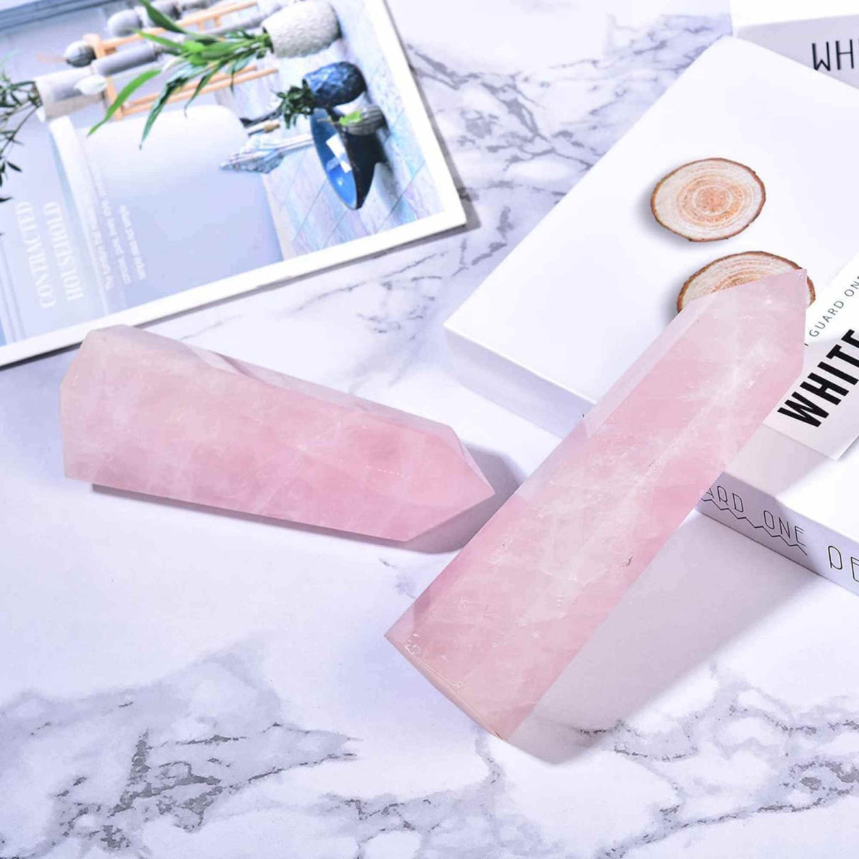 Turn Obelisc de 10-11 cm din Cuart Roz Natural, Bagheta Mare de Cristal Vindecator cu 6 Fatete pentru Reiki, Chakra, Terapie de Meditatie