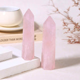 Turn Obelisc de 10-11 cm din Cuart Roz Natural, Bagheta Mare de Cristal Vindecator cu 6 Fatete pentru Reiki, Chakra, Terapie de Meditatie