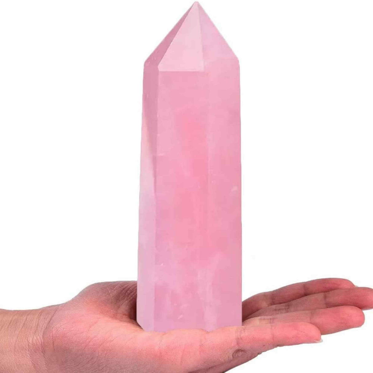 Turn Obelisc de 10-11 cm din Cuart Roz Natural, Bagheta Mare de Cristal Vindecator cu 6 Fatete pentru Reiki, Chakra, Terapie de Meditatie