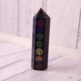 Turn de cristal din Obsidian Negru 9-10 cm cu cele 7 Chakre